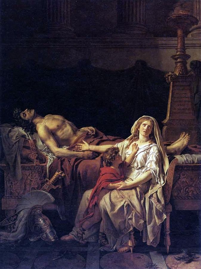 Jacques-Louis David (1748-1825): 1783, Andromache Mourning Over Body of Hector (from Homer's Iliad), 275x203, Louvre (iR6;iR3); his morceau de réception for the École des Beaux-Arts.