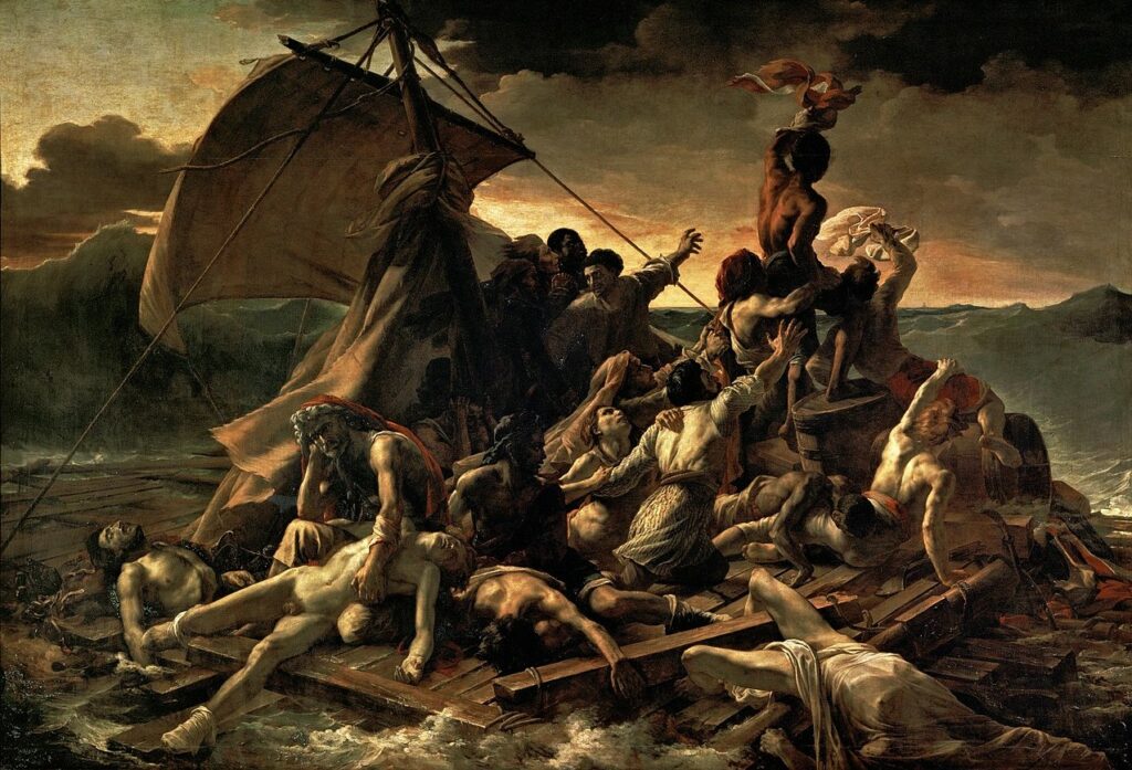 Géricault (1791-1824): 1819, The raft of the Méduse, 491x716, Louvre (iR6;iR2;iR10;iR1;R231;R172,p60) =S1819-510, Scène de naufrage; compare: EU-C-1900-317, Le radeau de la 'Méduse' (esquisse)