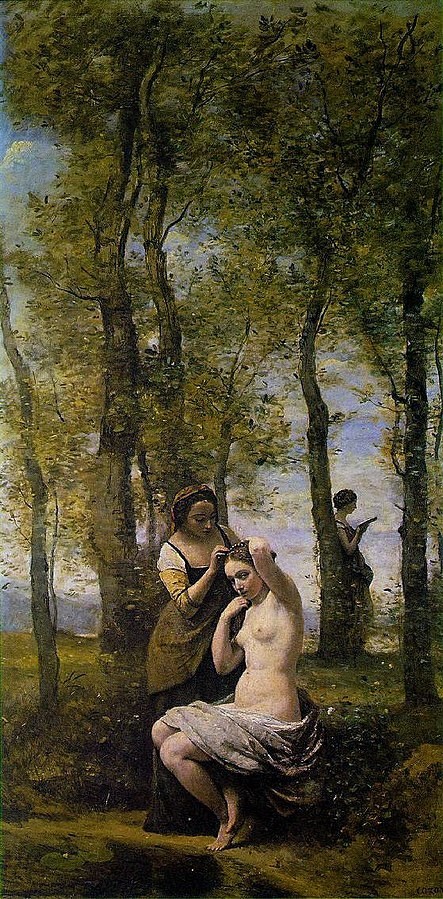 Corot (1796-1875): 1859, La Toilette, 150x60, private (iR6;iR10;R60,p106;R231) =S1859-691, Paysage avec figures = EU-1867-162, La Toilette; paysage avec figures = EU-C-1889-178, La Toilette