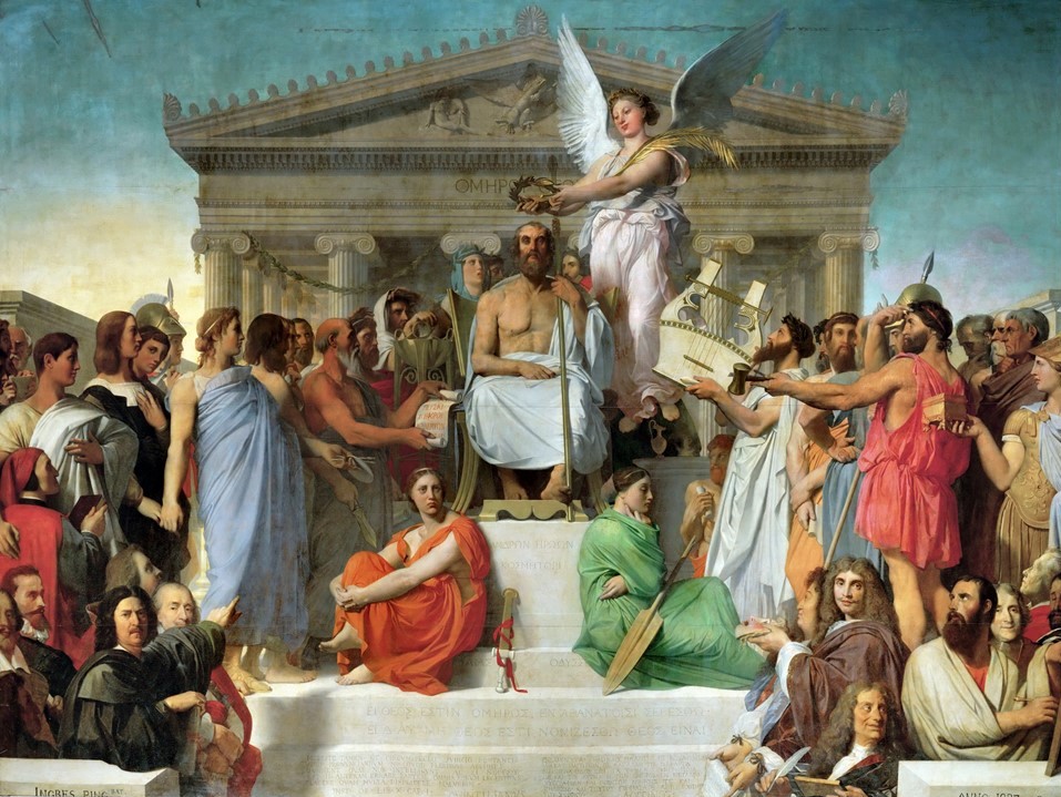 Ingres (Jean-Auguste-Dominique; 1780-1867): 1826-7, The Apotheosis of Homer, 386x515, Louvre (iR2;iR6;iR1) cpS1827-plafond + S1833-plafond + EU=S1855-3345, Homère déifié