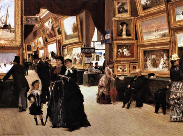 Dantan (1848-97): 1880, A corner of the Salon (de la Société des Artistes Français) in 1880, 97x130, private (iR10;iR5)