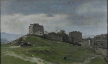 Louis Debras: 1849, SDbr, Vue de Montmartre, prise aux environs du moulin de la Galette, pastel, 29x46, Carnavalet (iR195;M8)