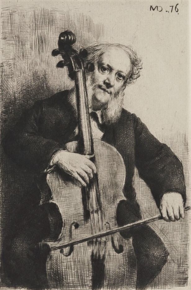 Marcellin Desboutin: 2IE-1876-64, Le violoncelliste. Compare: 1876, Edmond Levrault, violoncelliste, etch ps, 24x16, BNF Paris (iR40,btv1b10524705x;R85XIII,no64;R158,no166;aR10,no112;R2,p161;R90II,p36;R90I,p62)