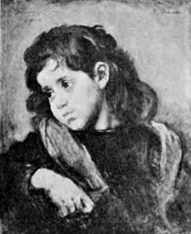 Marcellin Desboutin: 1885, Petite fille au foulard rouge, print of an oil painting (R158=iR364,p9+271) =? SNBA-1890-284, Pouponne (étude de tête de petite fille)
