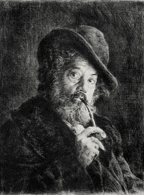 Marcellin Desboutin: 1898, Self-Portrait (Pipe smoker with fur coat), ps, 52x38, xx (iR64;iR1;R158,no66+p275) =? SNBA-1898-1921, Portrait de l'auteur (pointe sèche)