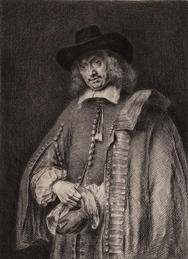 Marcellin Desboutin: 1869ca, Jan Six (after Rembrandt 1654), etch ps, 18x13, xx (iR6;iR1;R85V,p188;R85XIII,no157;R158,repro no26) =!? S1869-3952-1, Portrait du bourguemestre Six, d’après Rembrandt, eaux-forte
