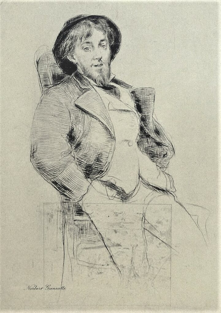 Marcellin Desboutin: 2IE-1876-68, Portraits et études (gravure à la pointe sec) =1876, Portrait de Norbert Gœneutte, etch ps, 24x16, Harvard Cambridge (iR6;R90II,p37+51;R2,p161;R85XIII,no47;aR10,no87;R158,no111;M32)