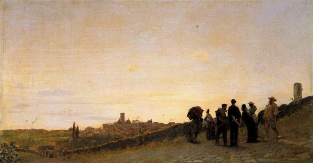 Giuseppe de Nittis, 1872ca, Descending from the Vesuvius, 30x55, private (aR1;iR1;R264,p183-4) =S1873-1115, La descente du Vésuve