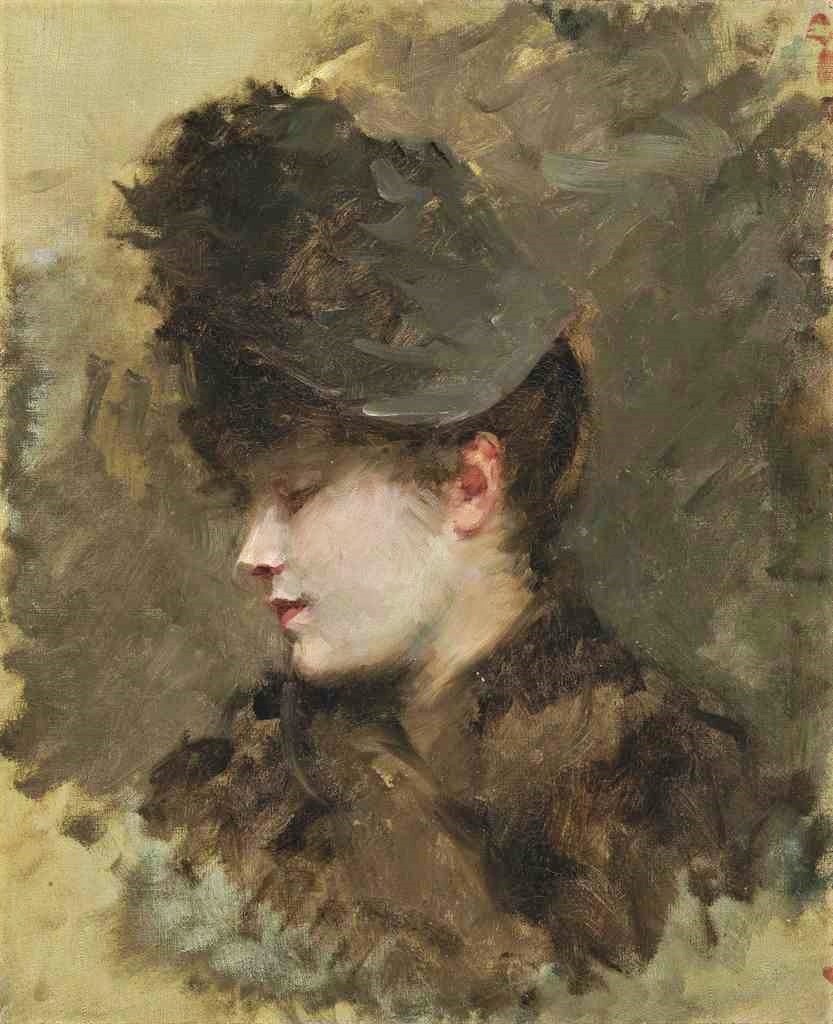 Giuseppe de Nittis, 1IE-1874-118-2, études de femme =?? 18xx, Testa femminile di profilo, con cappellino (Female head in profile, with cap), 55x46, A2016/04/25 (iR11;iR10;R2,p122)