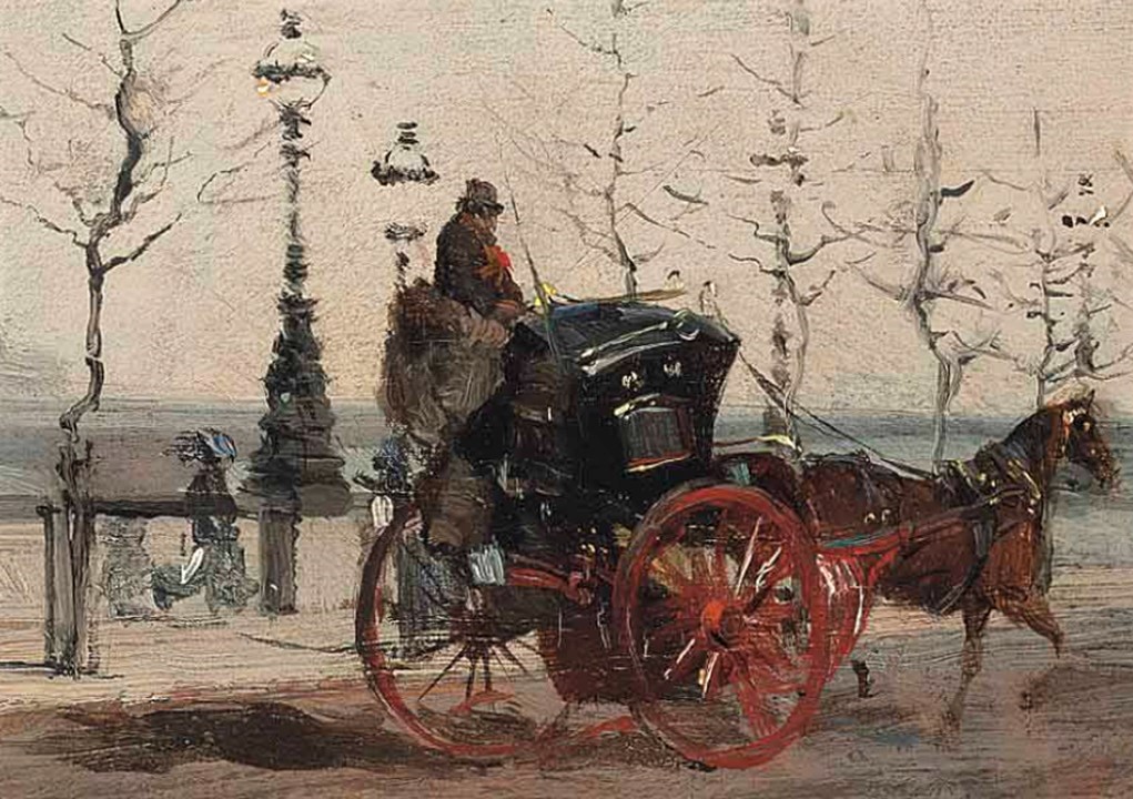 Giuseppe de Nittis, 1875, CR542, SDbr, The Victoria Embankment, London (detail), on panel, 18x32, A2016/07/12 (iR15;R277,no542)