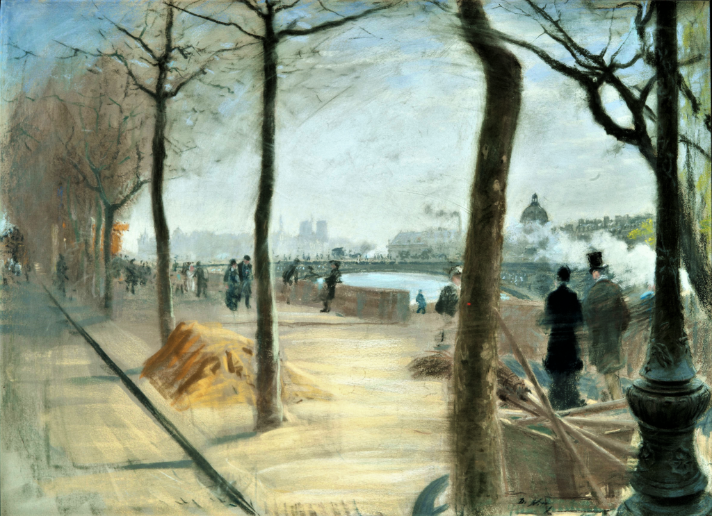 Giuseppe de Nittis, 1876, Along the Seine, pastel, 52x72, private (iR2;aR5-iR261) =? Venice1914-56, Along the Seine, pastel MdLuxembourg Paris