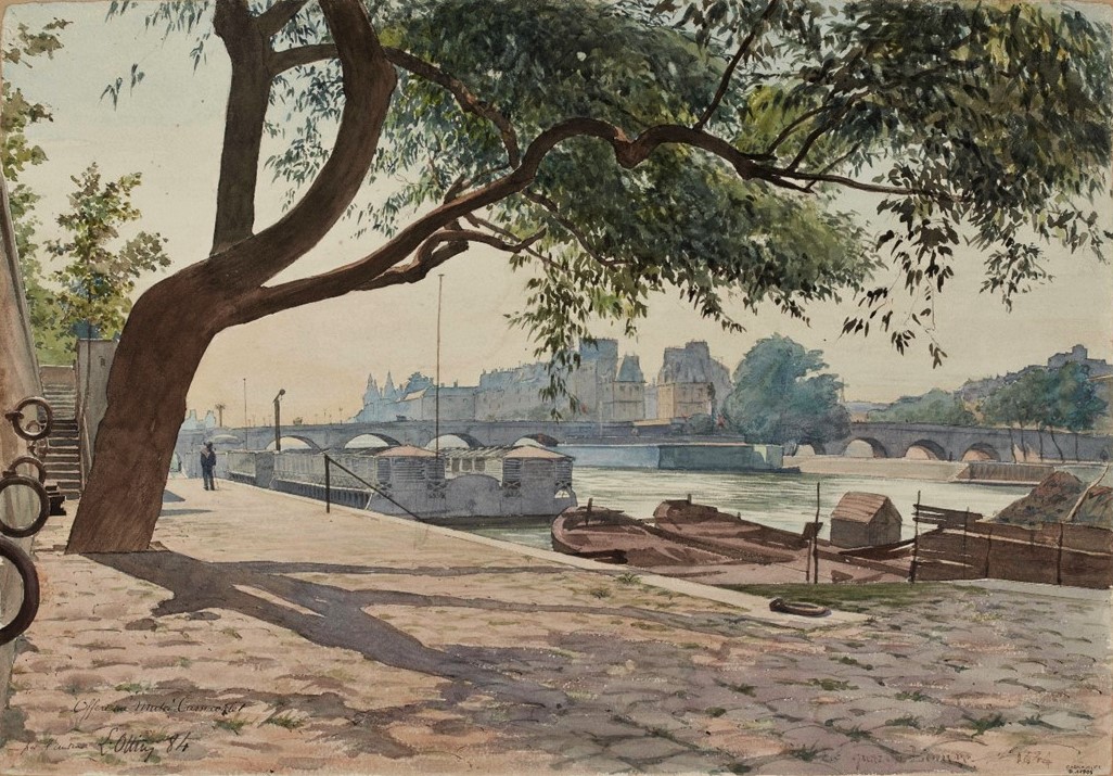 Léon-Auguste Ottin, 1884, SDbl, Le Quai du Louvre, wc, xx, Carnavalet (aR17;iR10;iR1;M8) =? SdAF-1886-3207, Le Pont-Neuf; aquarelle