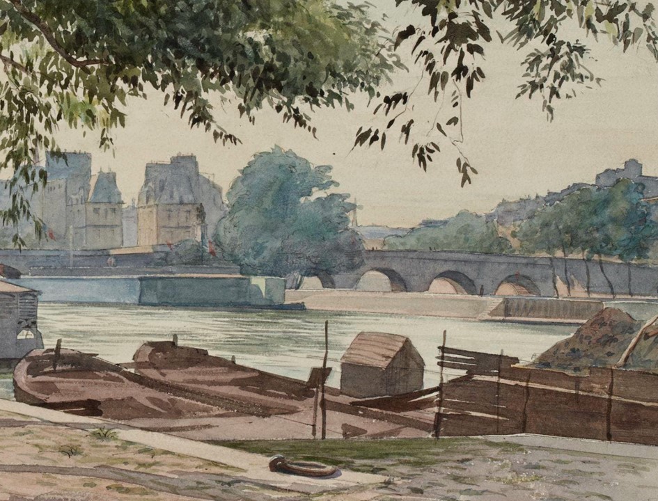 Léon-Auguste Ottin, 1884, SDbl, Le quai du Louvre (d1), wc, xx, Carnavalet (aR17;iR10;M8)