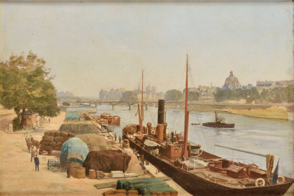 Léon-Auguste Ottin, 1886, SDbr, Déchargement du bateau sur la Seine à Paris, 39x56, A2019/12/01 (iR17;iR11) Note: the signature is a bit deviating