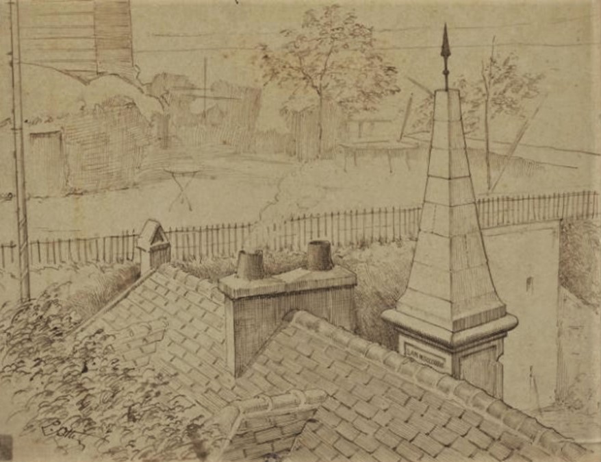 L. Ottin (=Léon-Autguste?), 18xx, (Lugt432c) La mire de Montmartre, impasse Girardon (detail), ink, 46x30, Carnavalet (iR195;M8)