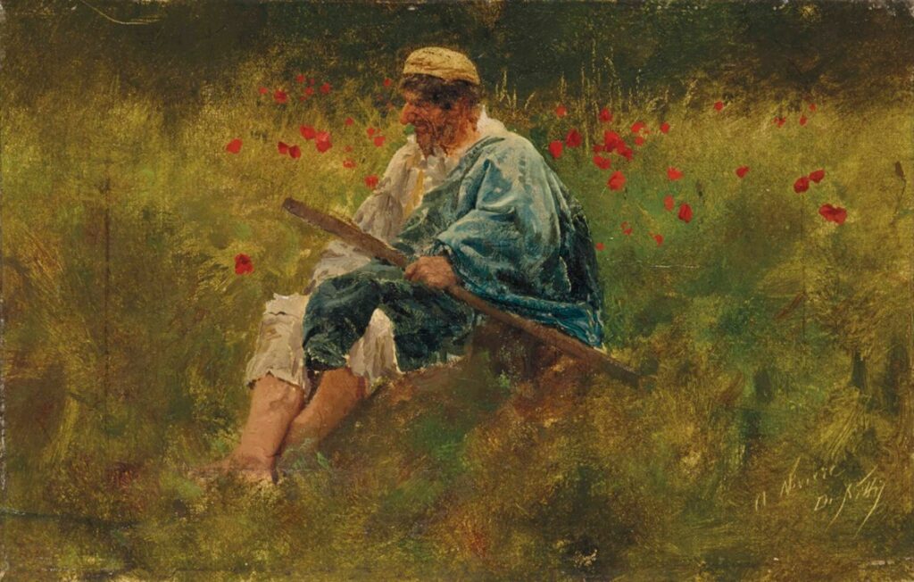 Giuseppe de Nittis, 18xx, A shepherd in a field (at Nivière), 15x23, A2014/04/01 (iR15;iR11;iR1) =?? S1874-1394, Dans les blés