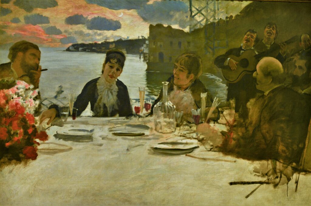Giuseppe de Nittis, SdAF-1884-1807, Le déjeuner =?? 1879ca, Lunch in Posillipo (Naples), 109x173, GAM Milan (iR6;iR8;iR1;M107) =!? Venice1914-12, Lunch at Posillipo