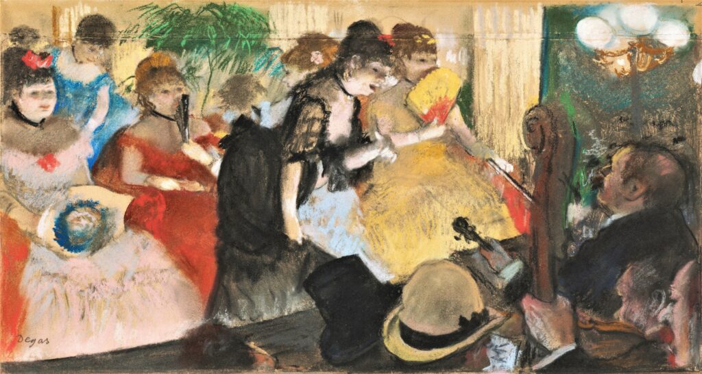 Edgar Degas, 1876-77, CR404, The Cafe Concert, pastel on monotype, 24x43, NGA Washington (M21;iR2;R26,no411;R2,p204+354+360;R90II,p72+90) =!? 3IE-1877-43, Café-concert =? 5IE-1880-44+hc3, (Ballet danseuse)