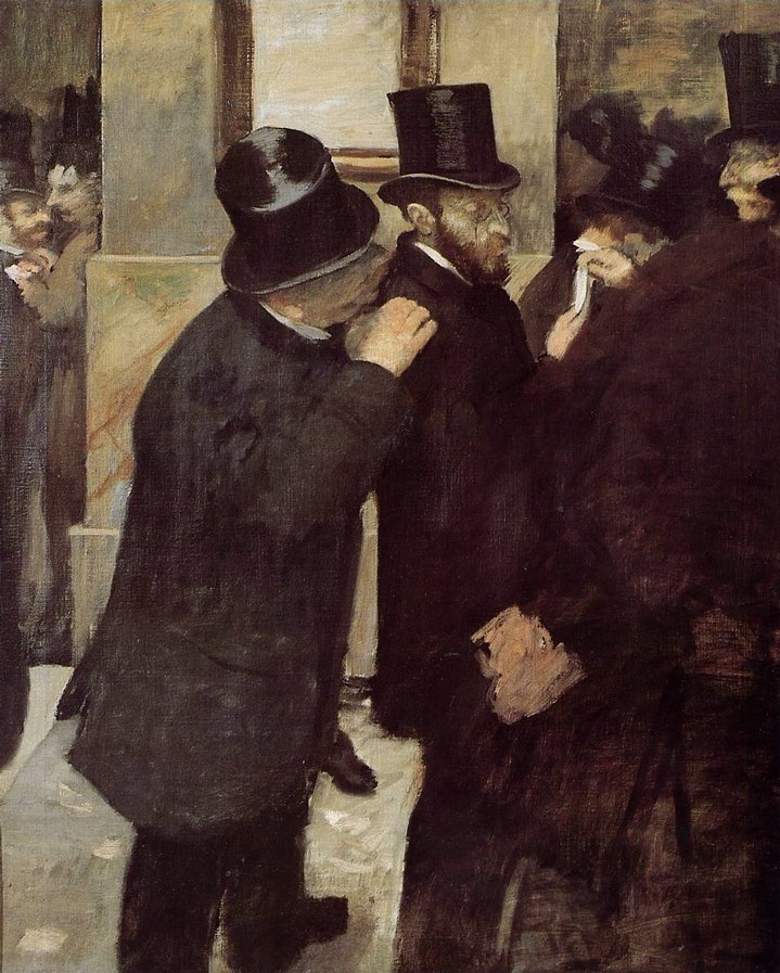 Edgar Degas, 1878-79, CR499, At the Stock Exchange (with Ernest May in the middle), 100x81, Orsay (iR2;iR23;iR8;R26,no454;R2,p267+278+311;R90II,p110+128+148+163;R90I,p227;R114,no526;M1) = 4IE-1879-61, Portraits, à la bourse = 5IE-1880-35, Portraits à la bourse; appartient à M. E. M. (uncertain if it was exhibited)
