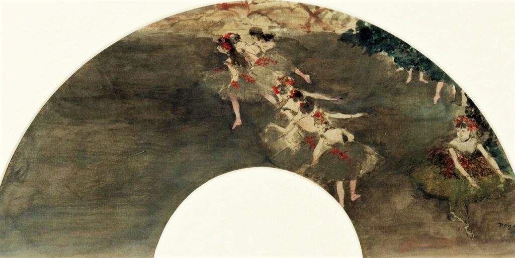 Edgar Degas, 4IE-1879-79, Éventail; appartient à Mme H. R… =!? 1880ca, CR613, Le ballet, fan gouache, 19x60, Orsay (?) (iR382;iR10;R26,no552;R90II,p112+131;R114,no613;M1)