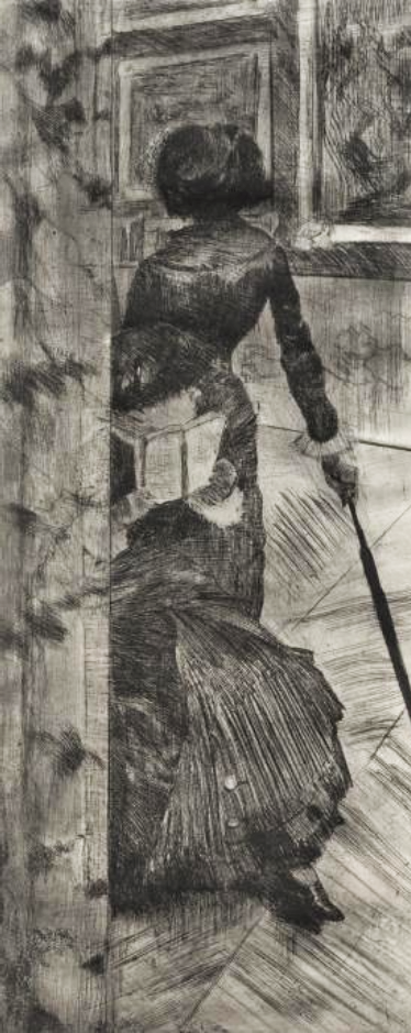 Edgar Degas: 1876-80, Delteil 29, Mary Cassatt at the Louvre, the painting gallery, etch+ps+aquatint 7of20, 30x13, Cleveland MA (M27;R138,no29;iR15;R90II,p148;R2,p311) =? 5IE-1880-44-1-2, Eaux-fortes, Essais et états de planches