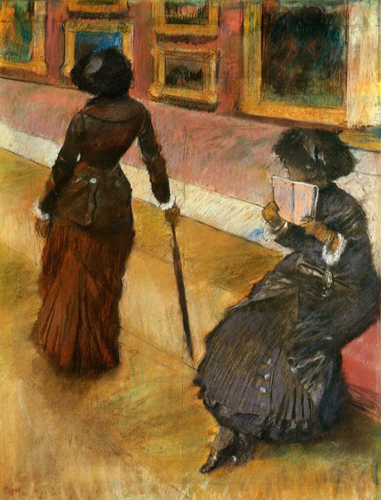 Edgar Degas: 1880ca, CR581, Mary Cassatt at the Louvre, pastel, 69x52, private (iR2;R26,no575;R90II,p148+164;R2,p311) Compare: 5IE-1880-44-2, Eaux-fortes, Essais et états de planches