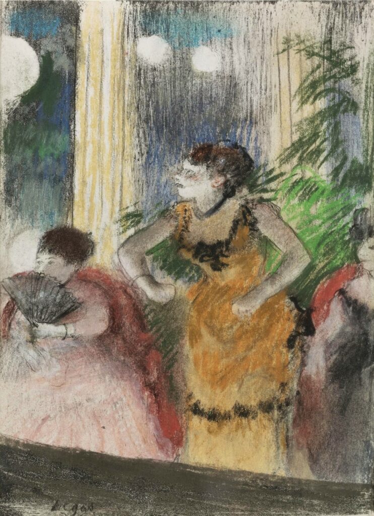Edgar Degas: 1877, CR458, Mlle Bécat aux Ambassadeurs, pastel over litho, 16x12, A2007/05/08 (iR11;R90II,p180;R26,no452) =?? 3IE-1877-43, Café-concert. Compare: 6IE-1881-19+hc3-2, (Drawings and sketches: Chanteuses en scène)