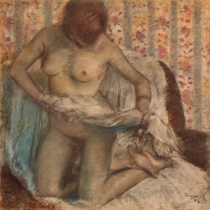 Edgar Degas, 8IE-1886-23, Suite de nuds de femmes s'essuyant... =!? 1884, CRsupp82, SDbr, Woman towelling herself after bathing, pastel, 50x50, Hermitage (iR2;iR59;R90II,p241+259;R90I,p441+458;R2,p443;M95)