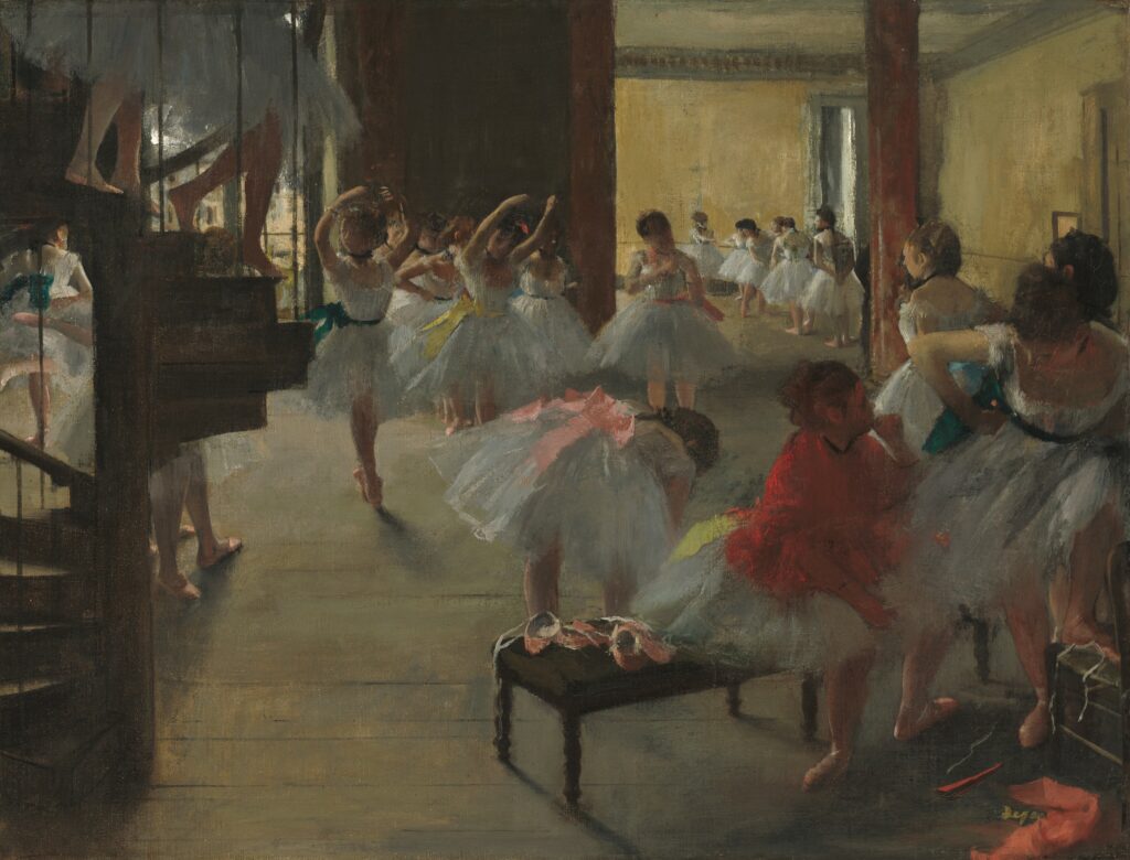 Edgar Degas, 1873ca, CR398, The Dance Class, 48x62, NGA Washington (M21;iR377;iR2;R26,no490;R47,p63;R114,no398;R2,p204;R90II,p72) = expo London 1876,no.131 =!? 3IE-1877-38, École de danse; Appartient à M. H.H.