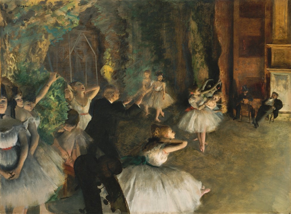 Edgar Degas, 1874ca, CR400, The Rehearsal of the Ballet Onstage, 54x73, Metropolitan (M23;iR10;iR22;R26,no466;R2,p204;;R90II,p74+92) =?? 3IE-1877-61, Répétition de ballet