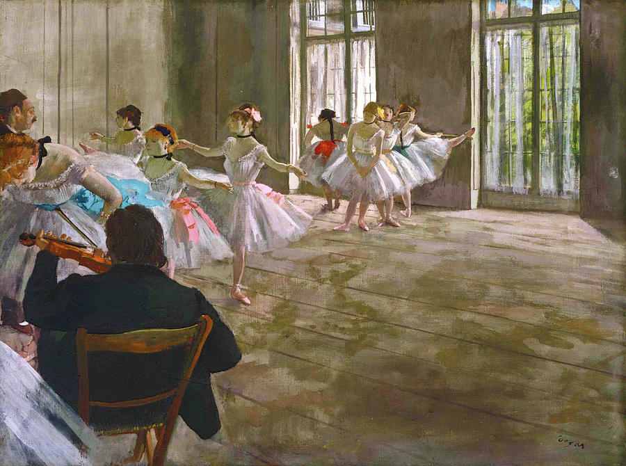Edgar Degas, 1876, CR399, Dance School, oil and tempera, 43x57, SM Vermont (iR10;iR174;R2,p258+267;R90II,p112+131;R90I,p240/1;R26,no489;R114,no399) Probably: 4IE-1879-81+hc, Répétition de ballet sur la scène. Maybe: 4IE-1879-65, École de danse (détrempe); appartient à M. E.M…