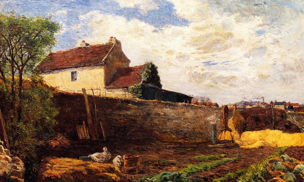 Paul Gauguin: 5IE-1880-61, Ferme Pontoise =? 1879, CR47, SDbl, Geese on the farm, 60x100, private (iR54;iR2;R181,no47;R2,p311;R90II,p150)