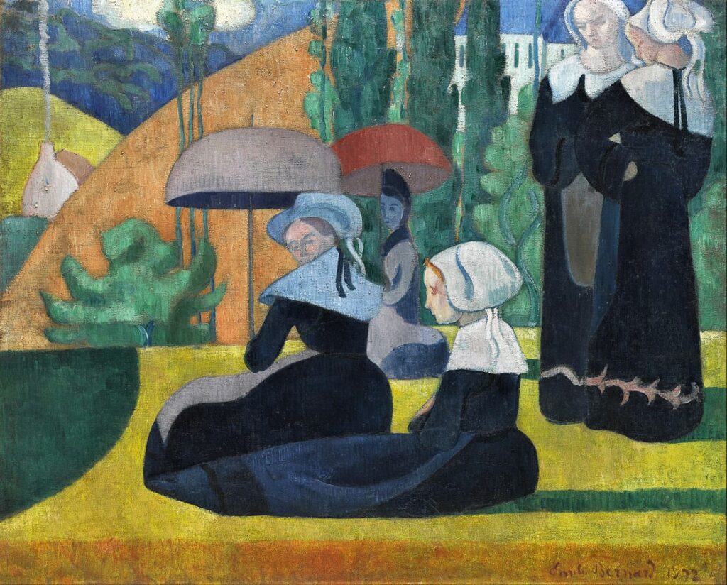 Émile Bernard (1868-1941): 1892, SDbr, Breton Women with umbrellas, 81x105, Orsay (iR6;iR8;iR23;iR2)