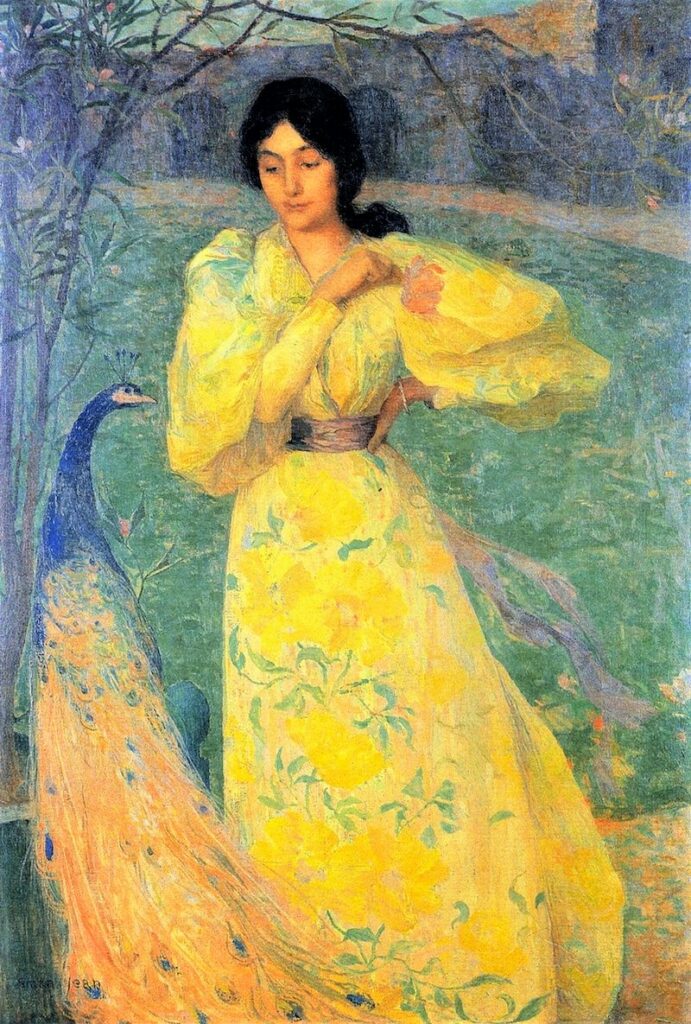 Edmond Aman-Jean (1859-1936): 1895, Young girl with peacock, 150x104, MAD Paris (iR6;R298,p28;M6) = SNBA-1895-26 = EU-1900-26