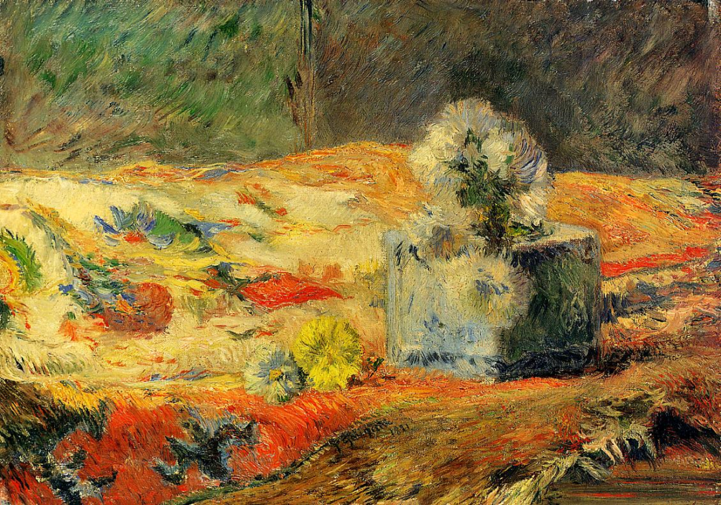 Paul Gauguin: 7IE-1882-24, Fleurs et tapis, nature morte =!? 1881, CR81, SDbc, Flowers and Carpet, 19x27, private (iR2;R181,no81;R128,no48;R2,p394;R90II,p203+217)