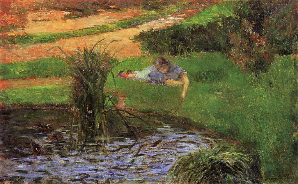 Paul Gauguin: 7IE-1882-27, La petite s’amuse =? 1881, CR74, SDbr, Pond with Ducks (Girl Amusing Herself), 32x50, private (iR2;R181,no74;R128,no55;R2,p395;R90II,p203)