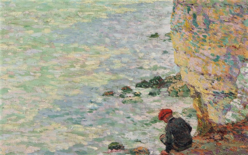 Émile Schuffenecker: 1887, SDbr, Jeune garçon au pied de la falaise, mare haute, Normandie (detail), 81x65, Baillly Gallery Geneva (iR13;iR10)