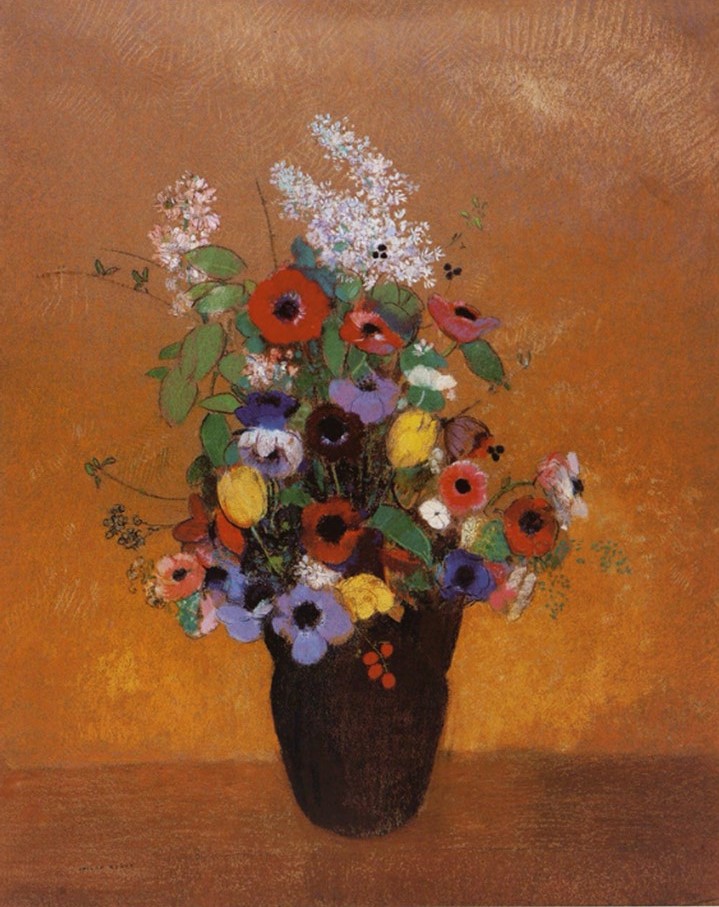 Odilon Redon: 1905ca, CR1571, Fleurs (Grand vase aux anémones), pastel, 85x65, Muncie UAG (R182III,p143+IV,p340-345+no1571) retrospectives =1920-114 =? 1923-70
