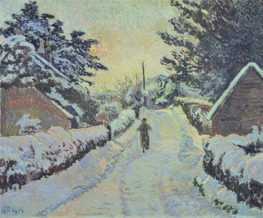 Lucien Pissarro: 1916, SDbl, Ivy Cottage, Coldharbour, Sun and Snow, 53x64, Tate London (aR4;iR11;M62)