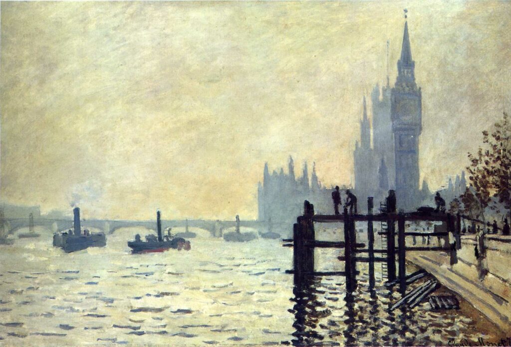 Claude Monet: 1871, CR166, The Thames below Westminster, 47x73, NG London (iR51;iR2;R22,no166;M61) Provenance: Durand-Ruel (1872/11); Hoschedé (sale 1878/06/05 250fr); Faure. =London-6SFA-1873-114 =GP1889-12