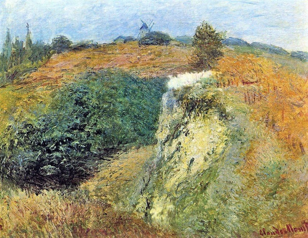 Claude Monet: 1875, CR376, Les coteaux d'Orgemont (Landscape with windmill), 51x66, A1977/10/19 (iR64;iR14;R22IV,p1018+no376) =Mulhouse-1899-249, (lent by Durand-Ruel?) =Le Havre-1906-69 =DR1914-28