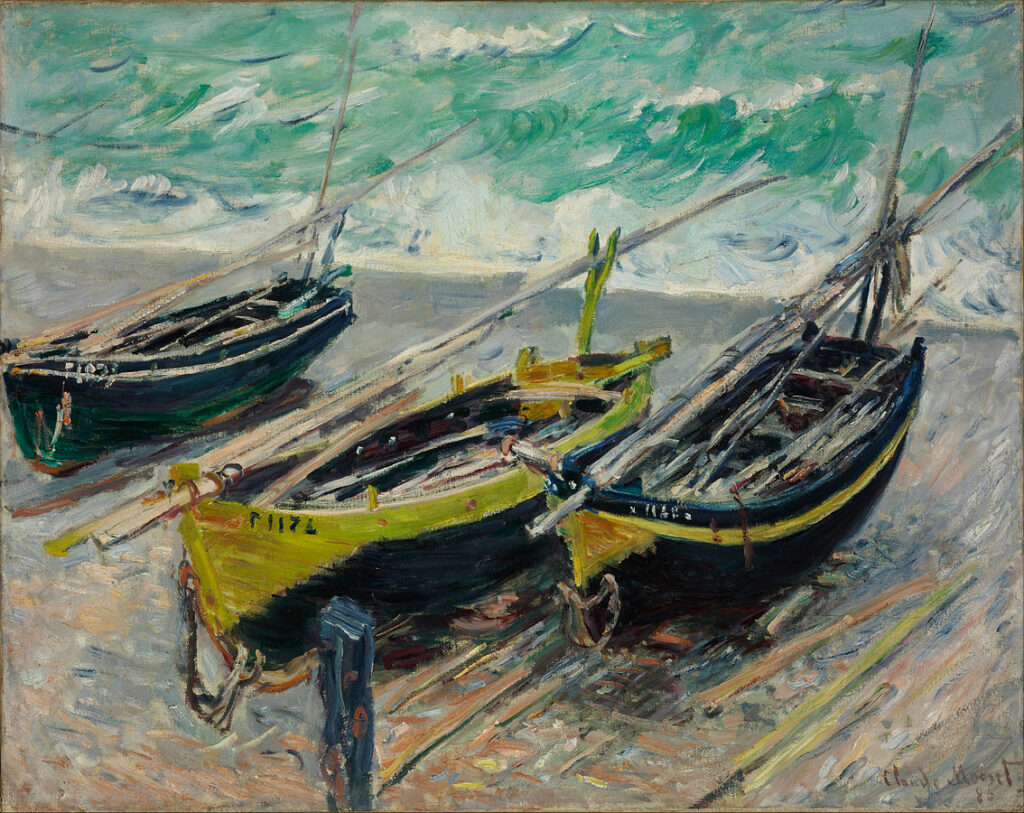 Claude Monet: 1885, CR1029, Three Fishing Boats, 73x92, SM Budapest (iR6;iR8;R22,no1029;M142) =Mulhouse-1911-256