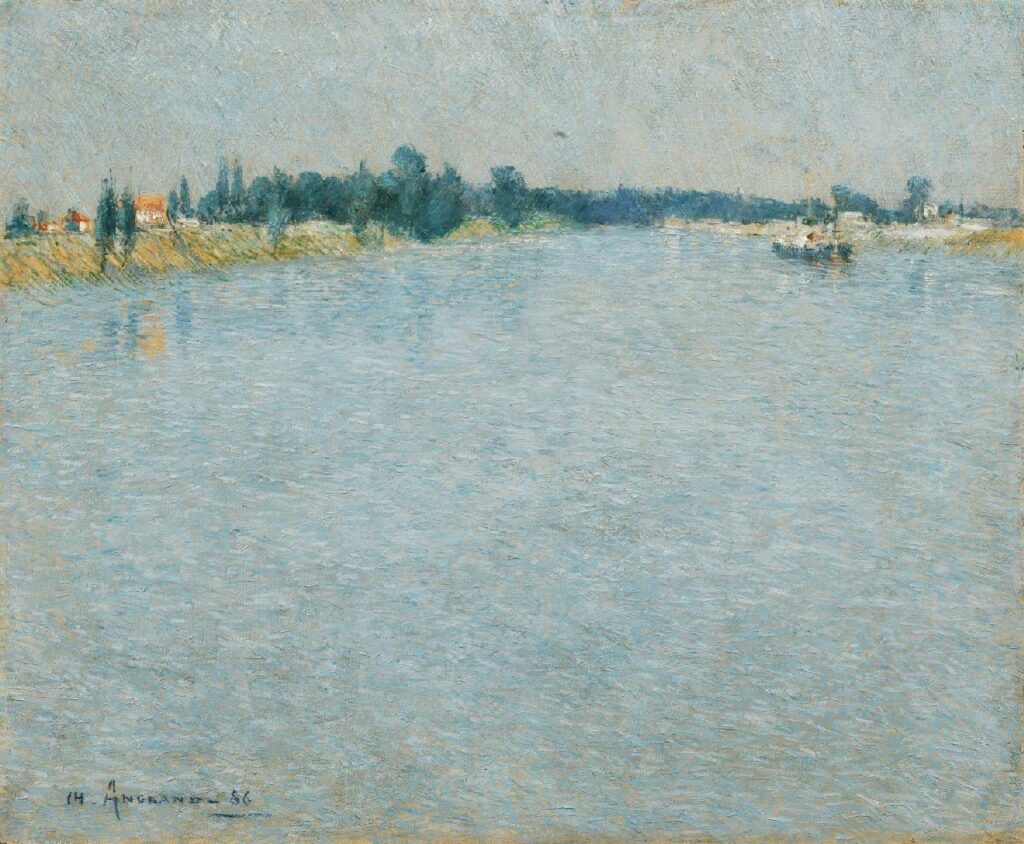Charles Angrand (1854-1926): 1886, SDbl, The Seine at Saint-Ouen, Morning, 46x55, VGM Amsterdam (iR10;M73;R56,p56) =? 2SdI-1886 =8SdI-1892-18