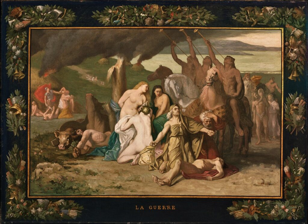 Puvis de Chavannes (1824-98): 1867, War, 110x149, Philadelphia MA (iR6;R231=iR19;M28) =EU-1867-526-1, La Guerre. Compare: S1861-2622, Bellum (Peinture murale).