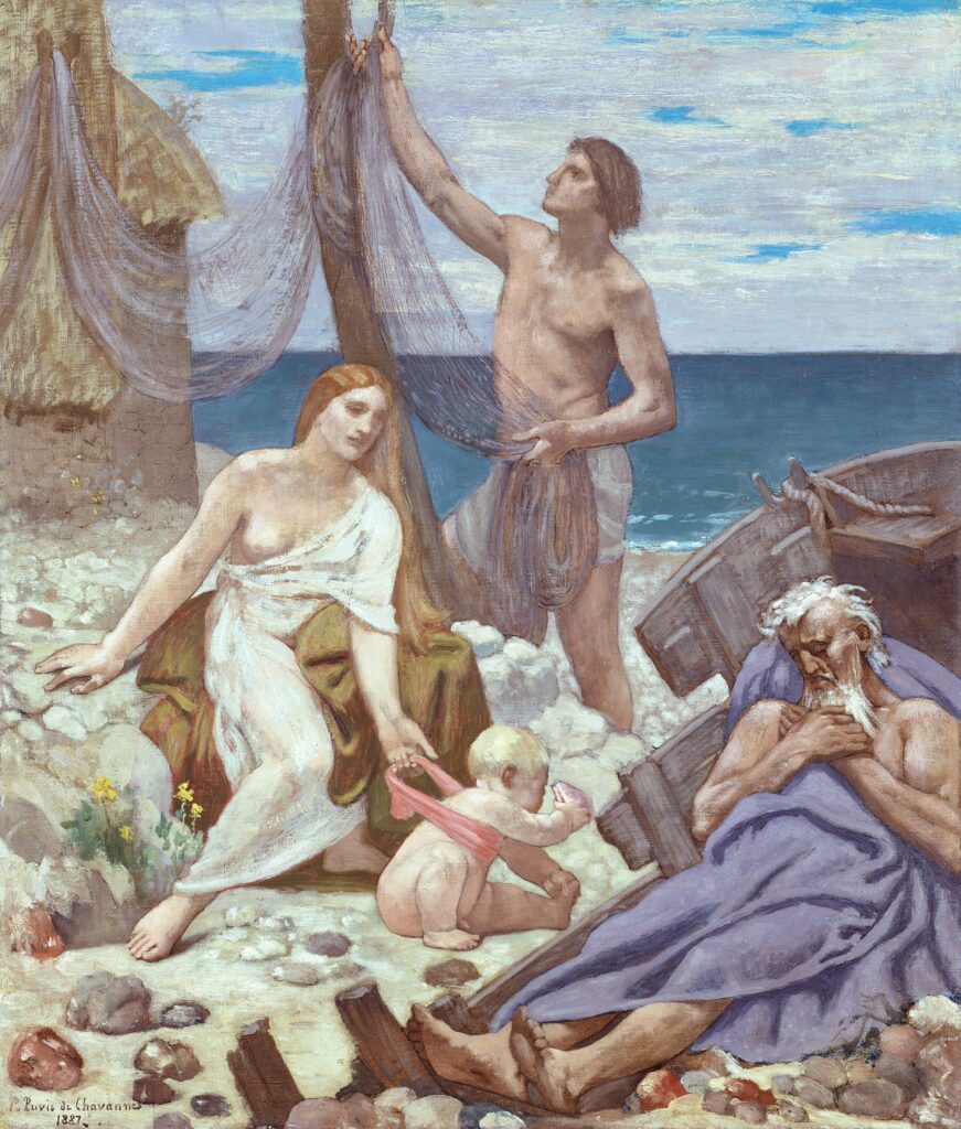 Puvis de Chavannes (1824-98): 1887, The family of the fisherman, 83x72, AI Chicago (M20;iR10;iR94;iR6;R231=iR40;iR1;iR23) =DR-1899-11 Compare: S1875-1689, Famille de pêcheurs =EU-C-1900-537, La famille de pêcheur (à M. Durand-Ruel)