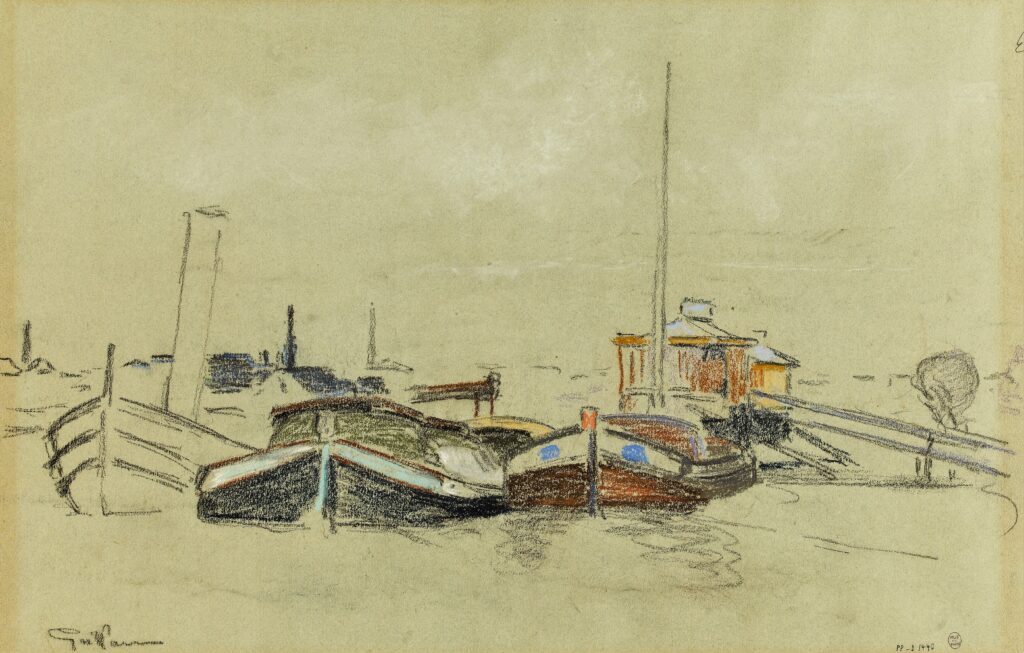 Armand Guillaumin, 7IE-1882-56, Bateaux sur la Seine, pastel =?? 1871ca, Barges on the Seine, pastel, 39x55, MPP Paris (iR195;iR10;R2,p395;M4)