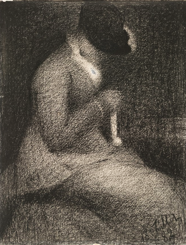 Georges Seurat: 1882/07, Dbr, Woman Knitting (sewing), dr, 32x35, Harvard AM (iR6;M32;R229,p1584;R40,p93) =? SdAF-1883-R =8SdI-1892-1118, Broderie