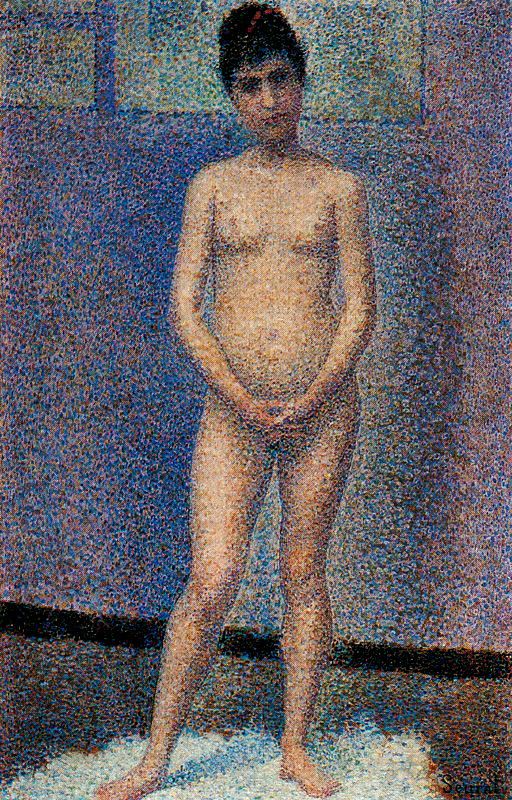 Georges Seurat: 1886-87, DR174 dH183, Poseuse de face, debout (study for the models), 26x17, Orsay (iR6;R3,p299;R183,no174;M1) =3SdI-1887-446 =8SdI-1892-1116 =RB1900-29 =21SdI-1905-11