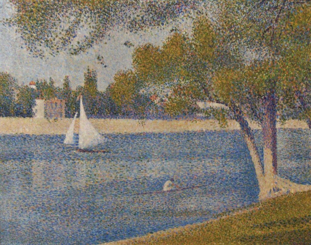 Georges Seurat: 1888, DR183, The Seine at La Grande-Jatte, Spring, 65x82, MRBA Brussels (iR6;R183,no183;R207,p128M80) =6SdI-1890-734 =9XX-1892-15 =11LE-1904-147 =17LE-1910-168