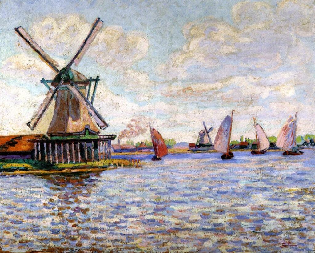 Armand Guillaumin: 1903-04, CR609, Windmills in Holland, 65x81, private (iR2;iR6;R179,p58;R124,no609) =? SdA-1904-578, Zandaam